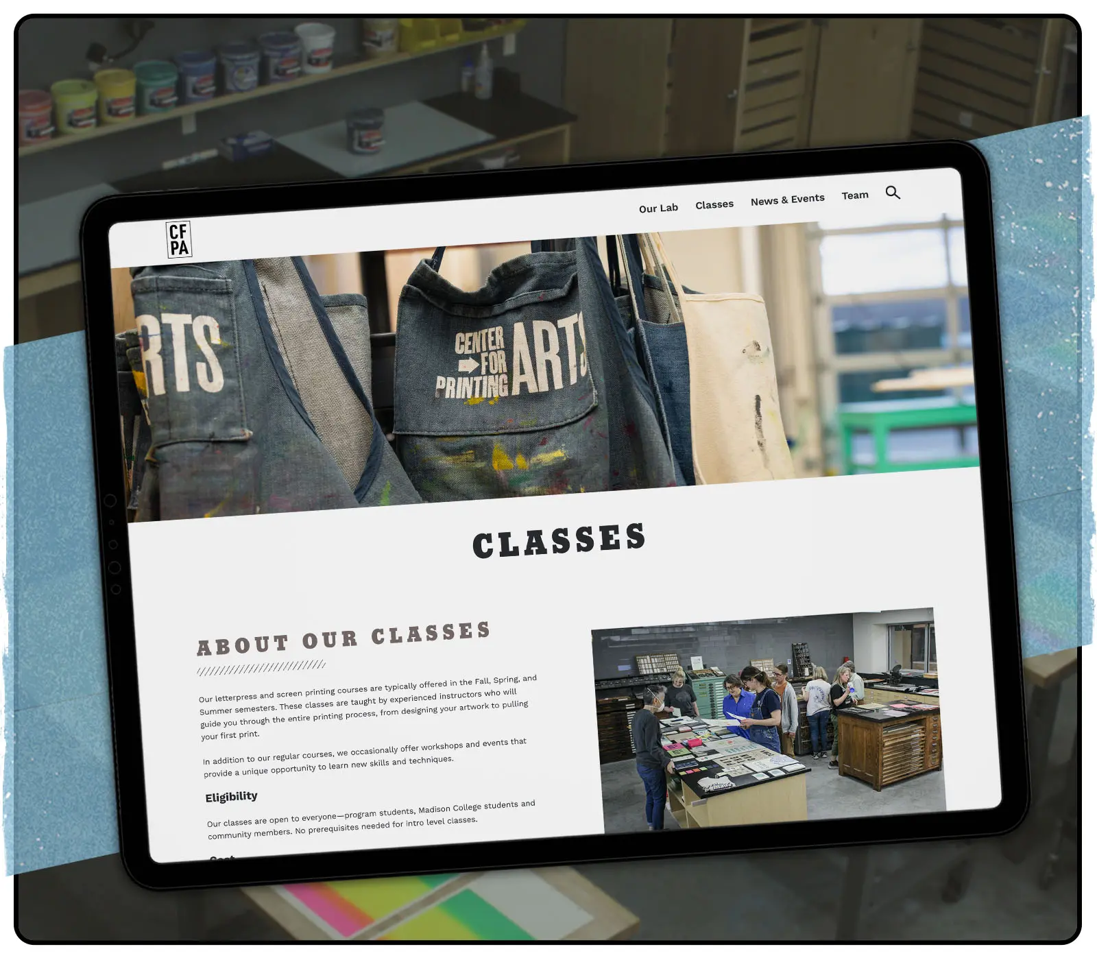 center for printing arts website design